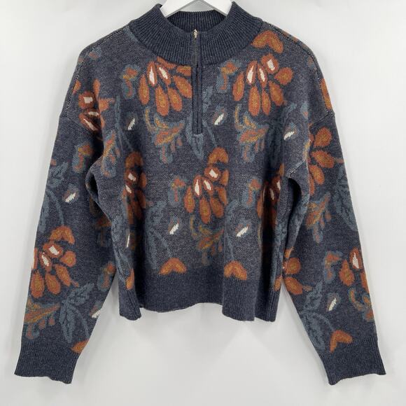 Current Air Anthropologie Sweater Jacquard Half Zip Denim Blue Multi Size Medium - Picture 3 of 10